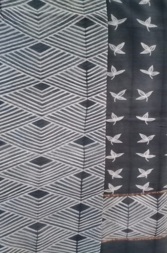 Black Shibori Cotton Silk Two Piece Unstitched Suit Set - Luxurion World