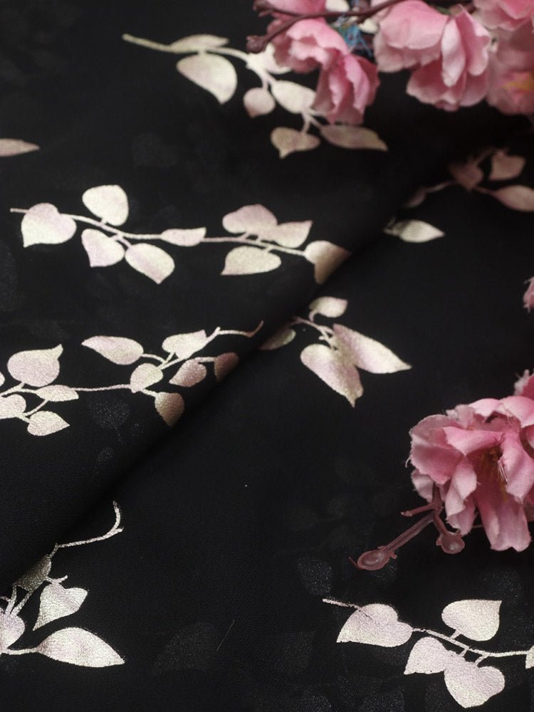 Black Trendy Foil Print Georgette Fabric (0.5 Mtr) - Luxurion World