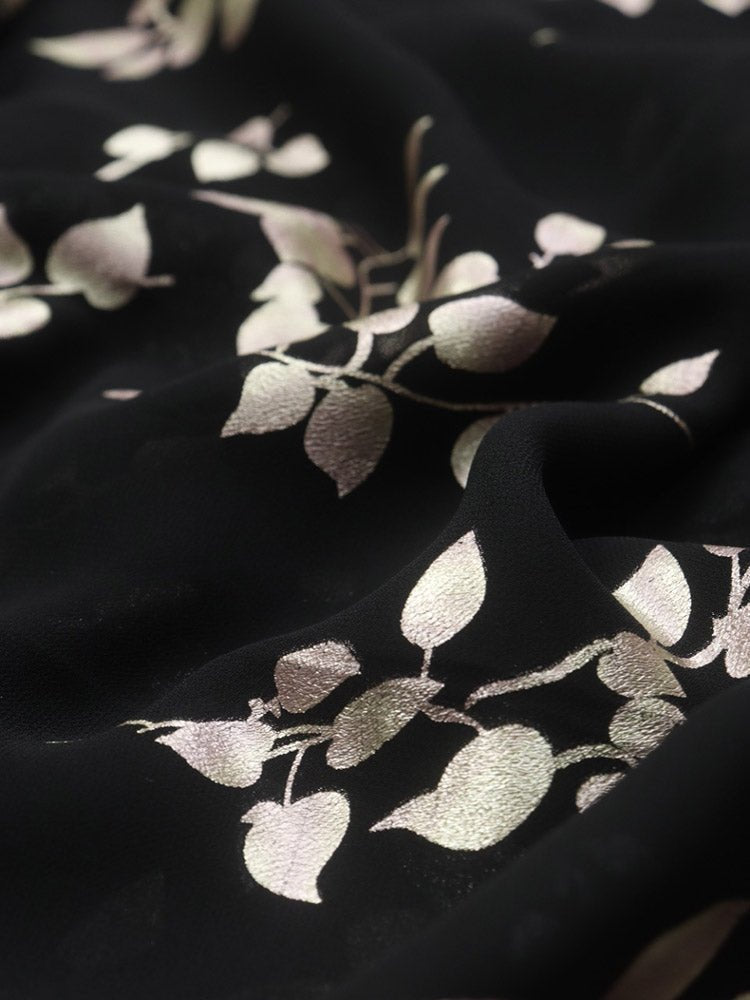 Black Trendy Foil Print Georgette Fabric (0.5 Mtr) - Luxurion World