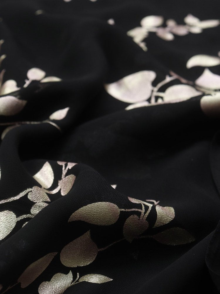 Black Trendy Foil Print Georgette Fabric (0.5 Mtr) - Luxurion World