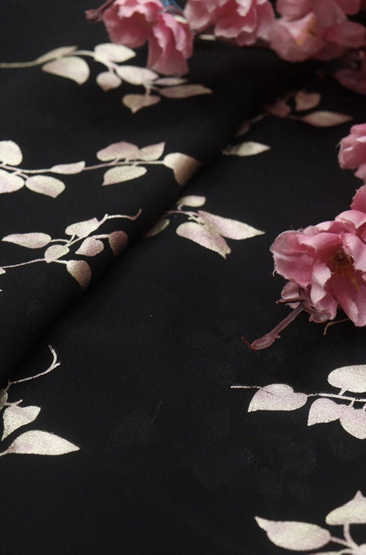 Black Trendy Foil Print Georgette Fabric (0.5 Mtr)