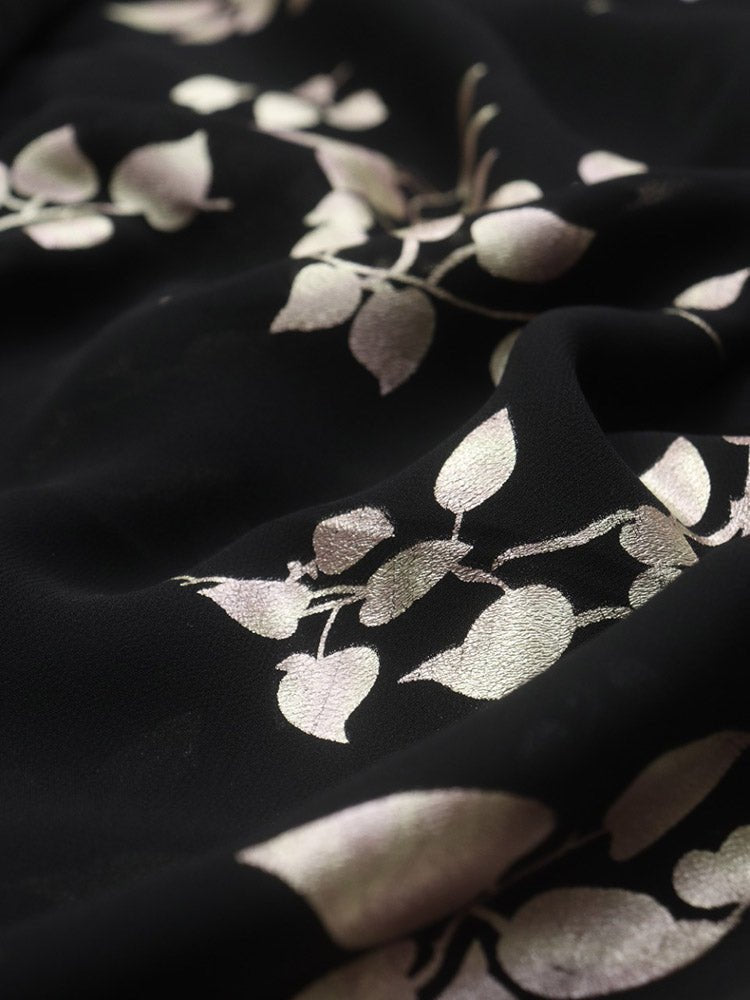 Black Trendy Foil Print Georgette Fabric (0.5 Mtr) - Luxurion World