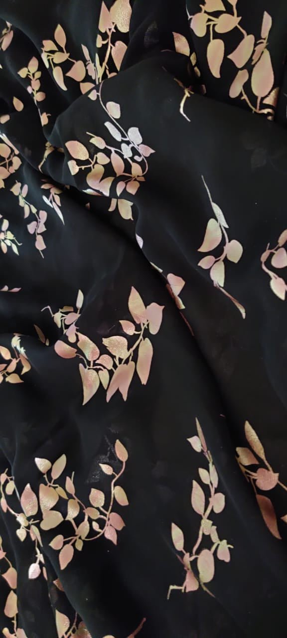Black Trendy Foil Print Georgette Fabric (1 mtr) - Luxurion World