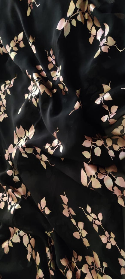 Black Trendy Foil Print Georgette Fabric (1 mtr)