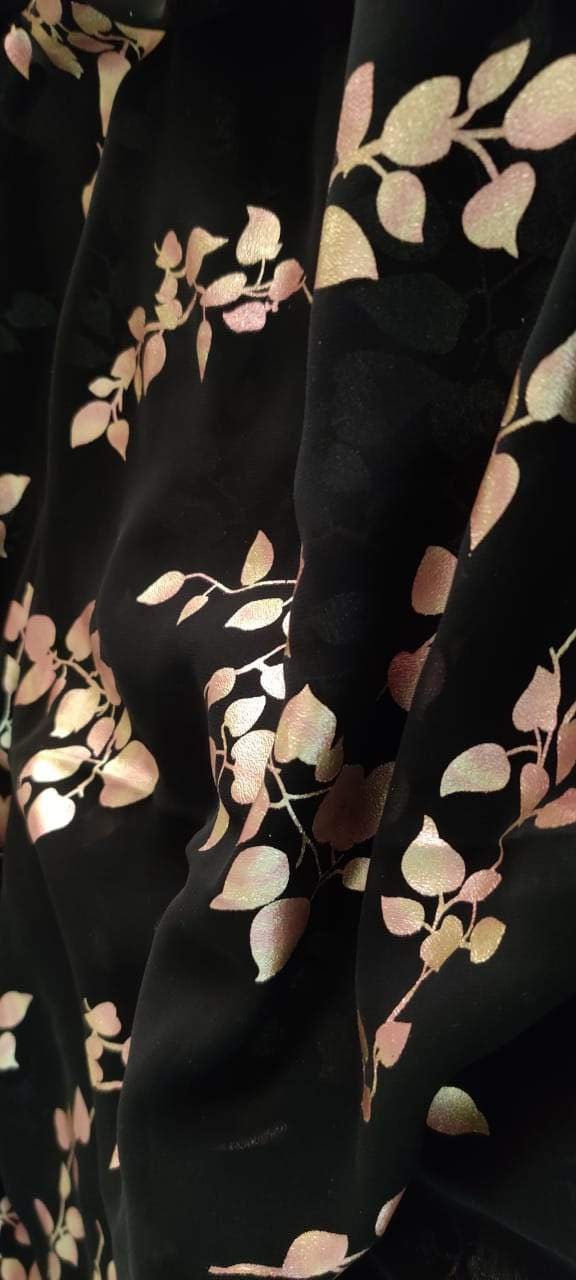 Black Trendy Foil Print Georgette Fabric (1 mtr)