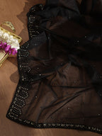Black Trendy Organza Mirror Work Dupatta - Luxurion World