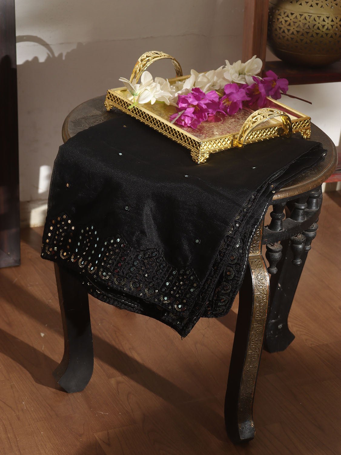 Black Trendy Organza Mirror Work Dupatta - Luxurion World
