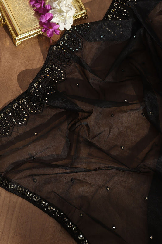 Black Trendy Organza Mirror Work Dupatta - Luxurion World