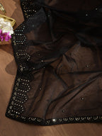 Black Trendy Organza Mirror Work Dupatta - Luxurion World