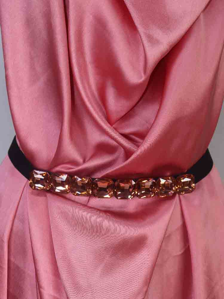 Stylish Black and Orange Rhinestone Elastic Belt for Women - Luxurion World