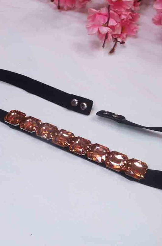 Stylish Black and Orange Rhinestone Elastic Belt for Women - Luxurion World