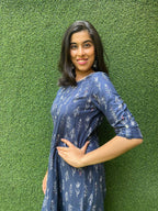 Blue A-line Cotton Block Printed Kurti - Luxurion World