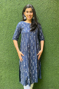 Blue A-line Cotton Block Printed Kurti - Luxurion World