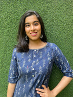 Blue A-line Cotton Block Printed Kurti - Luxurion World
