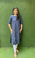 Blue A-line Cotton Block Printed Kurti - Luxurion World