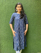 Blue A-line Cotton Block Printed Kurti - Luxurion World
