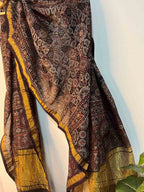 Blue Ajrakh Block Printed Chanderi Silk Tissue Border Dupatta - Luxurion World
