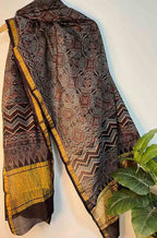 Blue Ajrakh Block Printed Chanderi Silk Tissue Border Dupatta - Luxurion World
