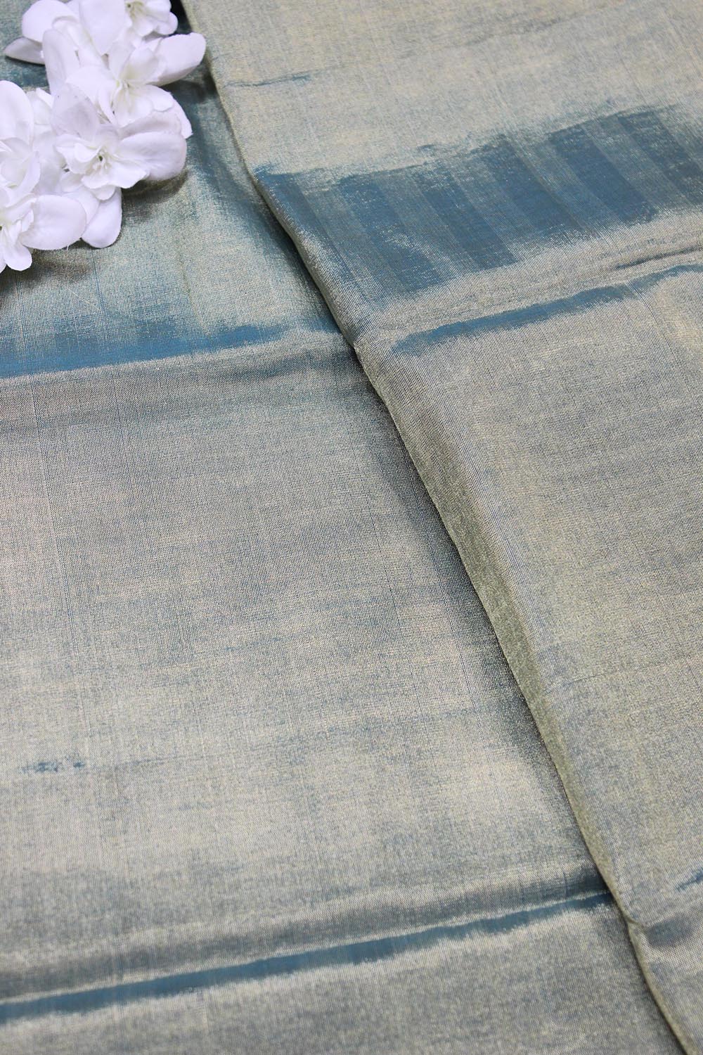 Blue And Golden Shot Color Chanderi Tissue Silk Fabric ( 1 Mtr ) - Luxurion World