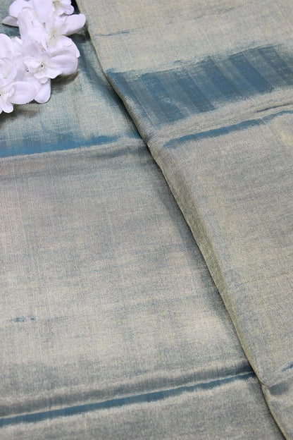 Blue And Golden Shot Color Chanderi Tissue Silk Fabric ( 1 Mtr ) - Luxurion World
