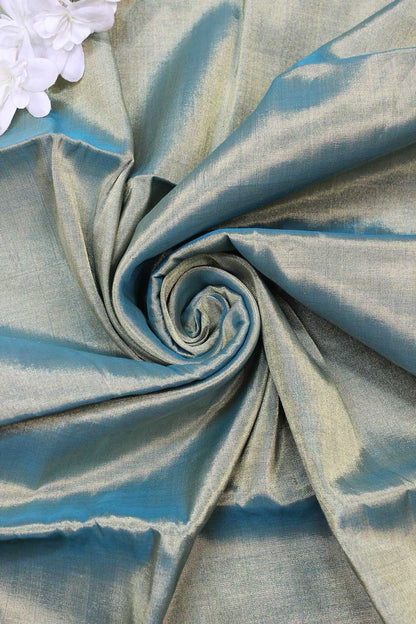 Blue And Golden Shot Color Chanderi Tissue Silk Fabric ( 1 Mtr ) - Luxurion World
