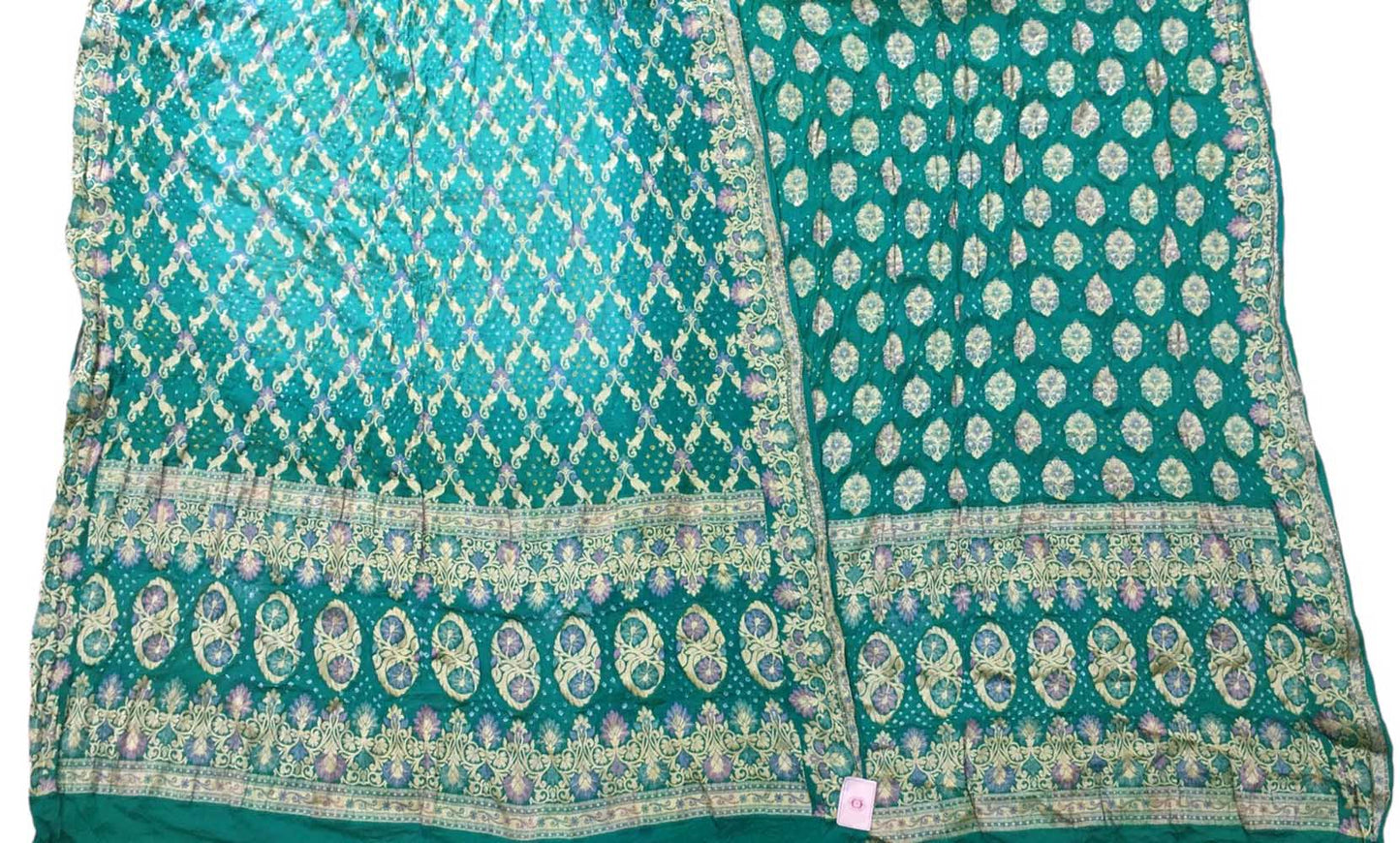 Blue And Green Banarasi Bandhani Pure Georgette Three Piece Unstitched Suit SetLuxurionworld