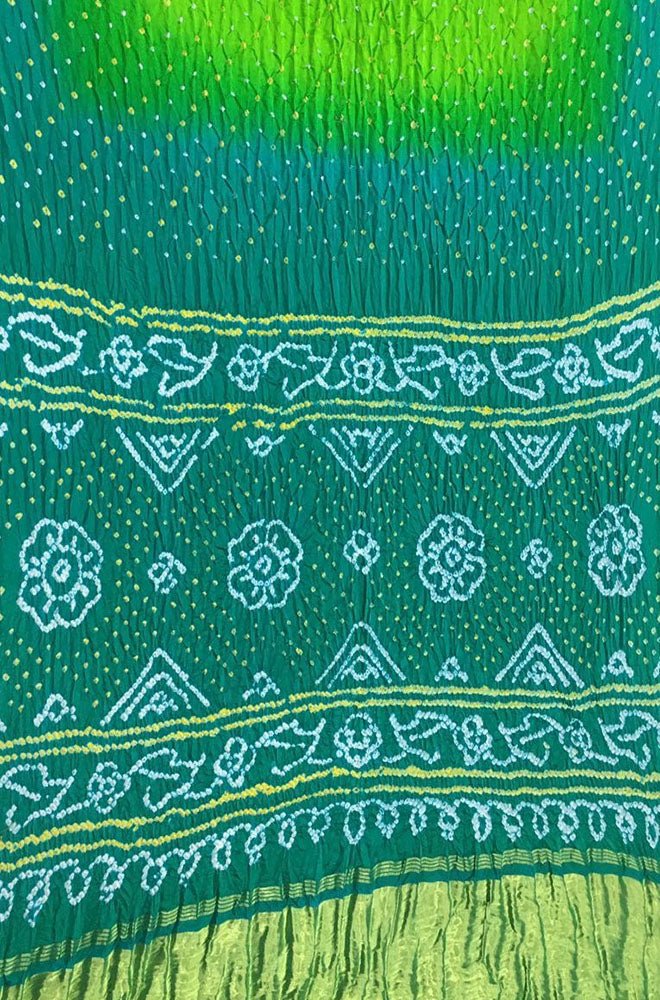 Blue And Green Bandhani Pure Gajji Silk Saree - Luxurion World