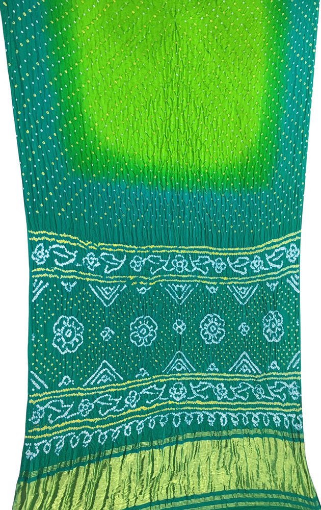 Blue And Green Bandhani Pure Gajji Silk Saree - Luxurion World