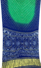 Blue And Green Bandhani Pure Gajji Silk Saree - Luxurion World