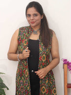 Blue And Green Double Ikat Pure Cotton Reversible Jacket - Luxurion World