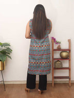 Blue And Green Double Ikat Pure Cotton Reversible Jacket - Luxurion World