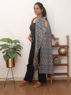 Blue And Green Double Ikat Pure Cotton Reversible Jacket - Luxurion World