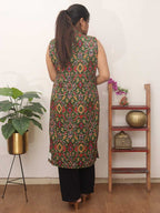 Blue And Green Double Ikat Pure Cotton Reversible Jacket - Luxurion World