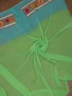 Blue And Green Embroidered Kashmiri Aari Work Georgette Saree - Luxurion World