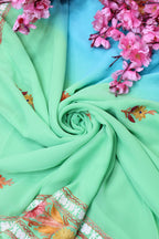 Blue And Green Embroidered Kashmiri Aari Work Georgette Saree - Luxurion World