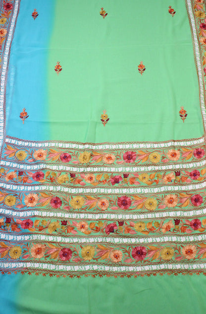 Blue And Green Embroidered Kashmiri Aari Work Georgette Saree