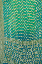 Blue And Green Handloom Banarasi Bandhani Pure Georgette Saree - Luxurion World