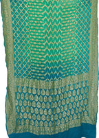 Blue And Green Handloom Banarasi Bandhani Pure Georgette Saree - Luxurion World