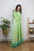 Blue And Green Handloom Banarasi Pure Georgette Brush Dye Dupatta - Luxurion World