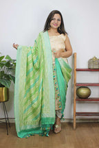 Blue And Green Handloom Banarasi Pure Georgette Brush Dye Dupatta - Luxurion World