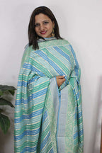 Blue And Green Handloom Banarasi Pure Georgette Brush Dye Dupatta - Luxurion World