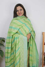 Blue And Green Handloom Banarasi Pure Georgette Brush Dye Dupatta - Luxurion World