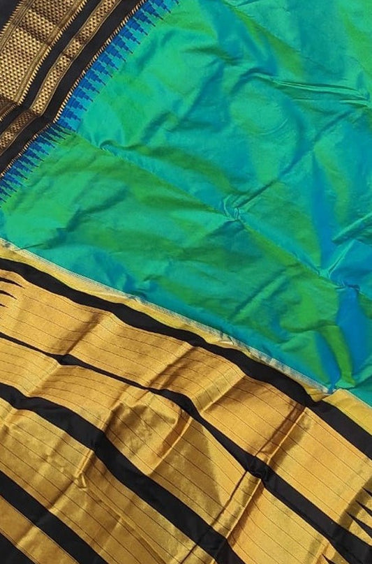 Blue And Green Shot Ilkal Pure Silk Saree - Luxurion World