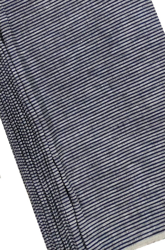Blue And Grey Pure Linen Stripes Design Fabric ( 1 Mtr ) - Luxurion World