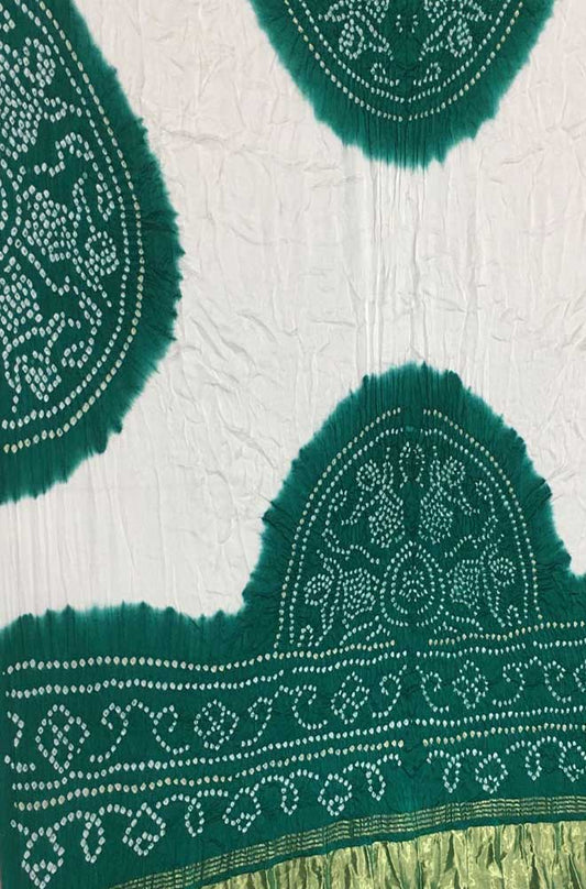 Blue And Off White Bandhani Pure Gajji Silk Dupatta - Luxurion World