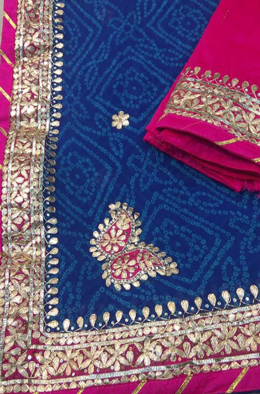 Blue And Pink Gota Patti Georgette Saree - Luxurion World