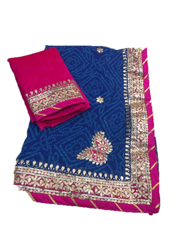 Blue And Pink Gota Patti Georgette Saree - Luxurion World