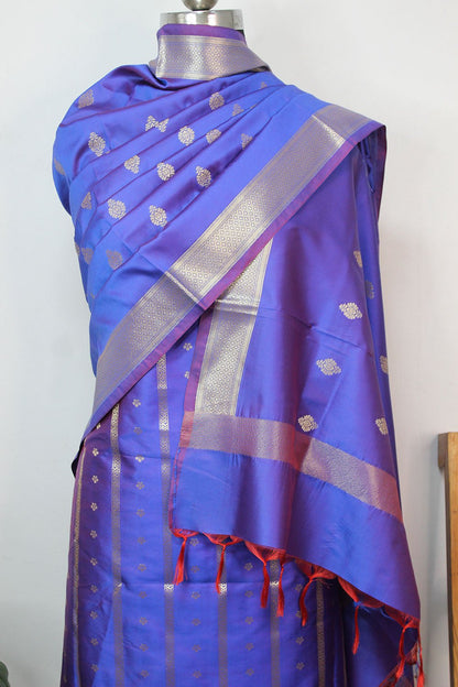 Blue And Purple Shot Banarasi Silk Three Piece Unstitched Suit Set