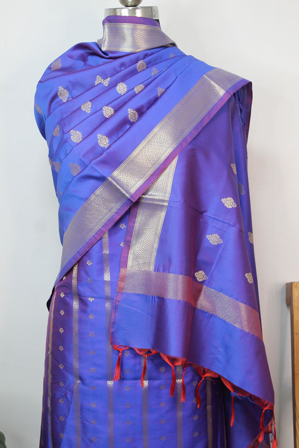 Blue And Purple Shot Banarasi Silk Three Piece Unstitched Suit Set - Luxurion World