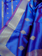 Blue And Purple Shot Banarasi Silk Three Piece Unstitched Suit Set - Luxurion World